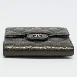 Pre Owned Chanel Olive Green Quilted Caviar Leather Classic Trifold Wallet