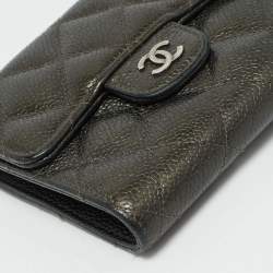 Pre Owned Chanel Olive Green Quilted Caviar Leather Classic Trifold Wallet