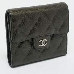 Pre Owned Chanel Olive Green Quilted Caviar Leather Classic Trifold Wallet