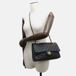 مملوكة مسبقًا Chanel Classic Double Flap Medium Black Caviar Leather Chain Shoulder Bag
