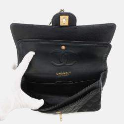 مملوكة مسبقًا Chanel Classic Double Flap Medium Black Caviar Leather Chain Shoulder Bag