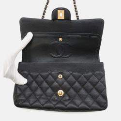 مملوكة مسبقًا Chanel Classic Double Flap Medium Black Caviar Leather Chain Shoulder Bag