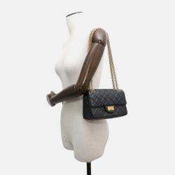Pre Owned Chanel 2.55 Mini Black Aged Calf Leather Chain Shoulder Bag