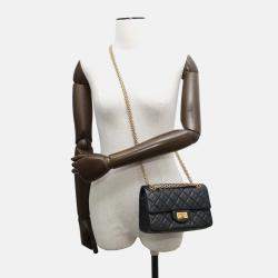 Pre Owned Chanel 2.55 Mini Black Aged Calf Leather Chain Shoulder Bag