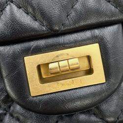 Pre Owned Chanel 2.55 Mini Black Aged Calf Leather Chain Shoulder Bag