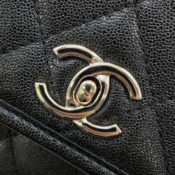 Pre Owned Chanel Matelasse Small Black Caviar Leather Messenger Bag