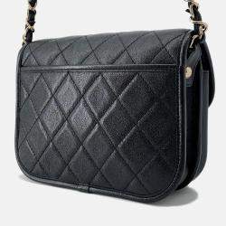 Pre Owned Chanel Matelasse Small Black Caviar Leather Messenger Bag