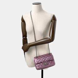 Pre Owned Chanel 2.55 Mini Metallic Pink Lambskin Chain Shoulder Bag