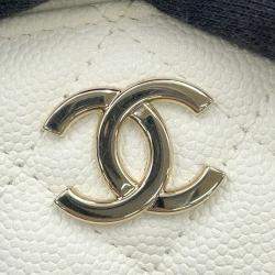 Pre Owned Chanel Matelasse Top Handle Small White Caviar Leather Chain Vanity Bag