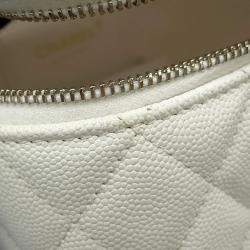 Pre Owned Chanel Matelasse Top Handle Small White Caviar Leather Chain Vanity Bag