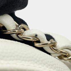 Pre Owned Chanel Matelasse Top Handle Small White Caviar Leather Chain Vanity Bag