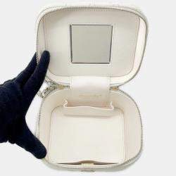 Pre Owned Chanel Matelasse Top Handle Small White Caviar Leather Chain Vanity Bag