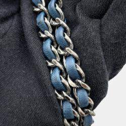 Pre Owned Chanel Coco Cuba Navy Silver Sequins Leather Chain Shoulder Bag