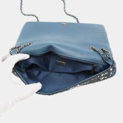 Pre Owned Chanel Coco Cuba Navy Silver Sequins Leather Chain Shoulder Bag