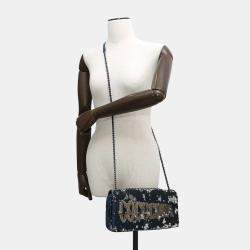 Pre Owned Chanel Coco Cuba Navy Silver Sequins Leather Chain Shoulder Bag