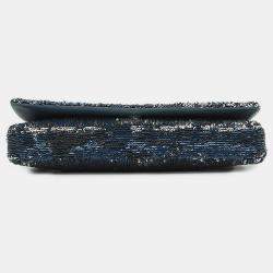 Pre Owned Chanel Coco Cuba Navy Silver Sequins Leather Chain Shoulder Bag