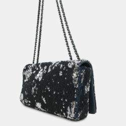 Pre Owned Chanel Coco Cuba Navy Silver Sequins Leather Chain Shoulder Bag