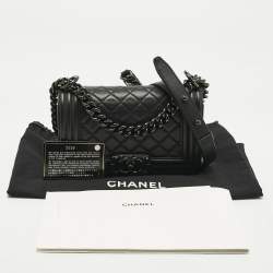 Pre Owned Chanel Black Quilted Leather Small Boy Flap Bag
