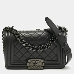 Pre Owned Chanel Black Quilted Leather Small Boy Flap Bag