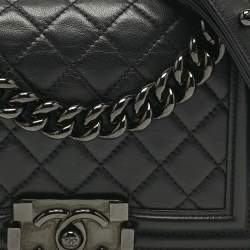 Pre Owned Chanel Black Quilted Leather Small Boy Flap Bag