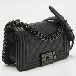 Pre Owned Chanel Black Quilted Leather Small Boy Flap Bag