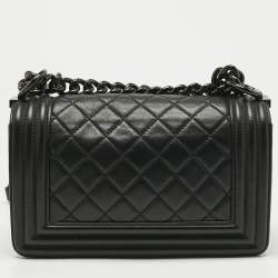 Pre Owned Chanel Black Quilted Leather Small Boy Flap Bag
