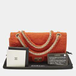 Pre Owned Chanel Orange Quilted Jersey Classic 225 Reissue 2.55 Flap Bag