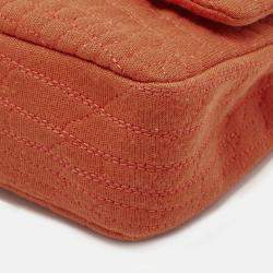 Pre Owned Chanel Orange Quilted Jersey Classic 225 Reissue 2.55 Flap Bag