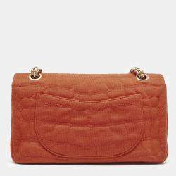 Pre Owned Chanel Orange Quilted Jersey Classic 225 Reissue 2.55 Flap Bag