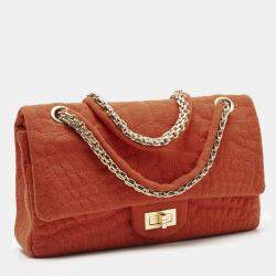 Pre Owned Chanel Orange Quilted Jersey Classic 225 Reissue 2.55 Flap Bag