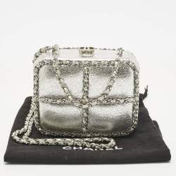 Pre Owned Chanel Silver Leather Chain Me Box Chain Clutch