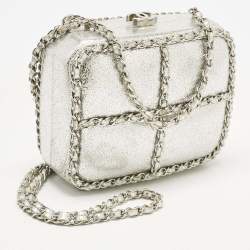 Pre Owned Chanel Silver Leather Chain Me Box Chain Clutch
