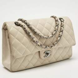 Pre Owned Chanel Beige Quilted Leather Medium Classic Double Flap Bag