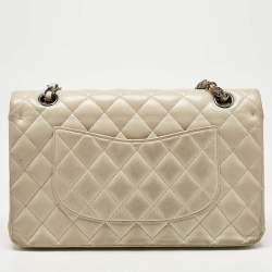 Pre Owned Chanel Beige Quilted Leather Medium Classic Double Flap Bag