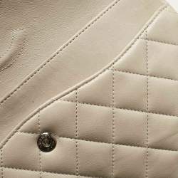Pre Owned Chanel Beige Quilted Leather Medium Classic Double Flap Bag