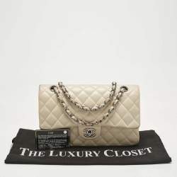 Pre Owned Chanel Beige Quilted Leather Medium Classic Double Flap Bag