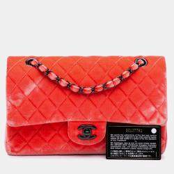 Pre Owned Chanel Red Medium Classic Velvet Double Flap