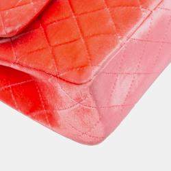 Pre Owned Chanel Red Medium Classic Velvet Double Flap