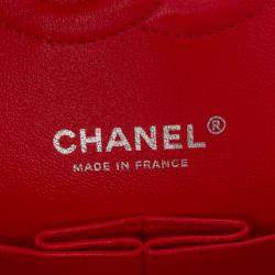 Pre Owned Chanel Red Medium Classic Velvet Double Flap