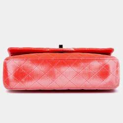 Pre Owned Chanel Red Medium Classic Velvet Double Flap
