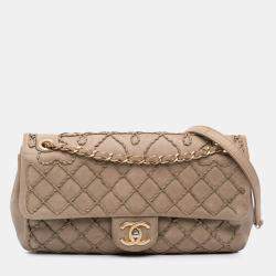 Pre Owned Chanel Brown Calfskin Stitched Motif Flap