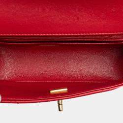 Pre Owned Chanel Red Mini Rectangular Lambskin Top Handle Single Flap