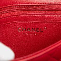 Pre Owned Chanel Red Mini Rectangular Lambskin Top Handle Single Flap