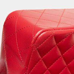 Pre Owned Chanel Red Mini Rectangular Lambskin Top Handle Single Flap