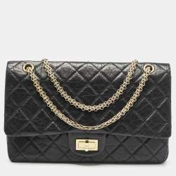 Pre Owned Chanel Black Quilted Aged Leather Classic 227 Reissue 2.55 Flap Bag