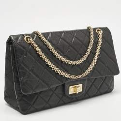 Pre Owned Chanel Black Quilted Aged Leather Classic 227 Reissue 2.55 Flap Bag
