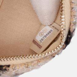 Pre Owned Chanel Brown CC Quilted Tweed and Shearling Round Clutch With Chain