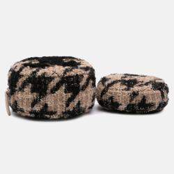 Pre Owned Chanel Brown CC Quilted Tweed and Shearling Round Clutch With Chain