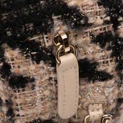 Pre Owned Chanel Brown CC Quilted Tweed and Shearling Round Clutch With Chain