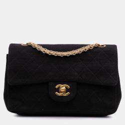 Pre Owned Chanel Black Small Classic Jersey Double Flap